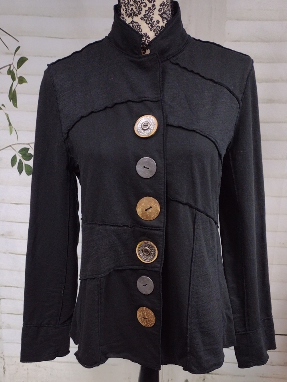 Neon Buddha Black Women's Button-Front Jacket with Decorative Buttons Size M